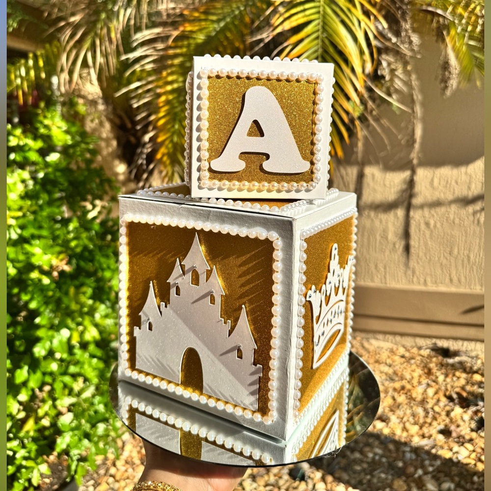 Gold and White Decorative Baby Blocks - Princess Castle centerpiece